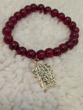 Gryffindor-Inspired Red Beaded Charm Bracelet